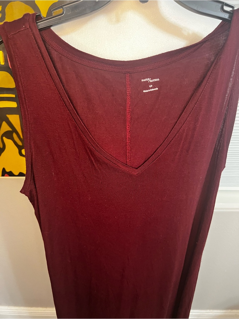 Daily Ritual Midi Dress Maroon Jersey Knit Sleeveless Tank Top V-Neck Large - Picture 7 of 11